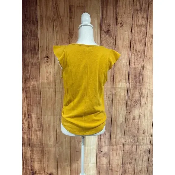 Madewell Ruffle Sleeve Tank Top Blouse 100% Cotton Mustard Yellow Women's Size S - Picture 4 of 4